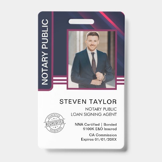 Badge ID de l'agent de signature de prêt du notaire publ (Avant)