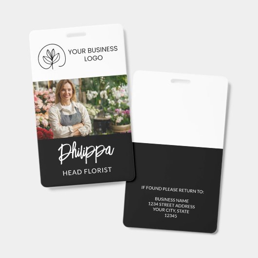 Badge ID de l'employé avec logo noir et photo large (Avant & arrière)