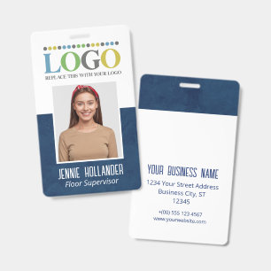 Badge ID de l'employé Bleu Professionnel Votre logo ici