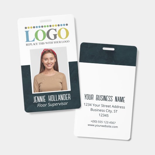 Badge ID de l'employé Dark Professional Votre logo ici (Avant & arrière)