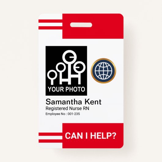 Badge ID de l'employé du Modèle photo des rayures rouges (Devant)