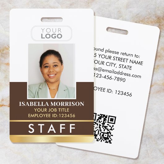 Badge ID de l'employé du personnel Nom Logo Dégradé Or M