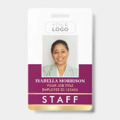 Badge ID de l'employé du personnel Nom Logo Dégradé Or P (Avant)