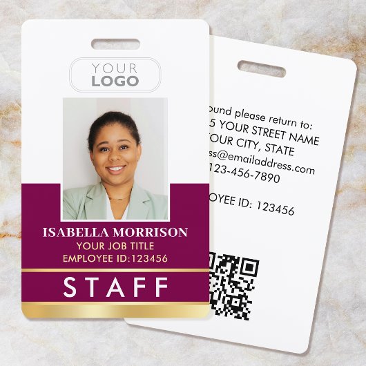 Badge ID de l'employé du personnel Nom Logo Dégradé Or P