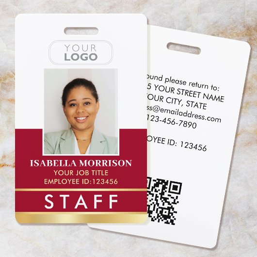 Badge ID de l'employé du personnel Nom Logo Rouge Or Dég