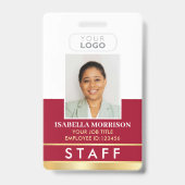 Badge ID de l'employé du personnel Nom Logo Rouge Or Dég (Avant)