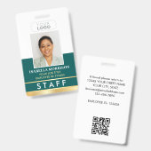 Badge ID de l'employé du personnel Nom Logo Vert Or Dégr (Avant & arrière)