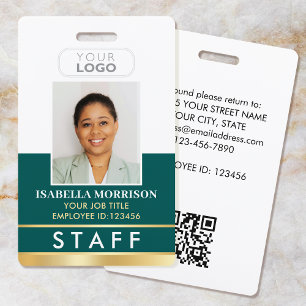 Badge ID de l'employé du personnel Nom Logo Vert Or Dégr