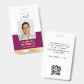 Badge ID de l'employé Nom Logo de l'entreprise Plum Gold (Avant & arrière)