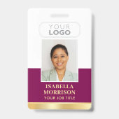 Badge ID de l'employé Nom Logo de l'entreprise Plum Gold (Avant)