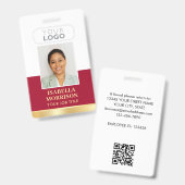 Badge ID de l'employé Nom Logo de l'entreprise Rouge Or (Avant & arrière)
