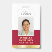Badge ID de l'employé Nom Logo de l'entreprise Rouge Or (Avant)