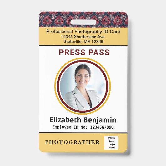 Badge ID de l'employé Nom  Photo personnalisée Logo Code (Avant)