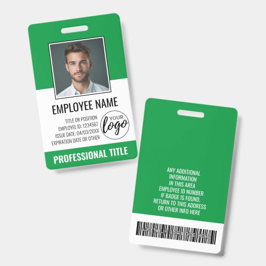 Badge ID de l'employé - Photo, Logo, Titre - Plastique p (Avant & arrière)