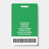 Badge ID de l'employé - Photo, Logo, Titre - Plastique p (Arrière)