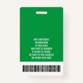 Badge ID de l'employé - Photo, Logo, Titre - Plastique p (Dos)