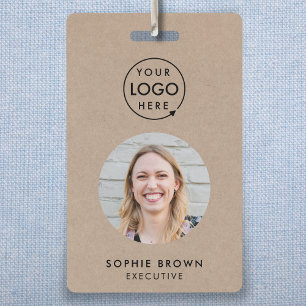 Badge ID de l'entreprise Rustic Kraft QR code employé
