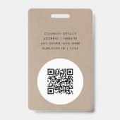 Badge ID de l'entreprise Rustic Kraft | QR code employé (Arrière)