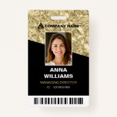 Badge ID de nom de l'employé en or et noir brillant (Devant)