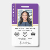 Badge ID de Notaire de Style Classique Violet Or (Avant)