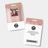 Badge ID de Parties scintillant or rose Nom de l'employé (Avant & arrière)