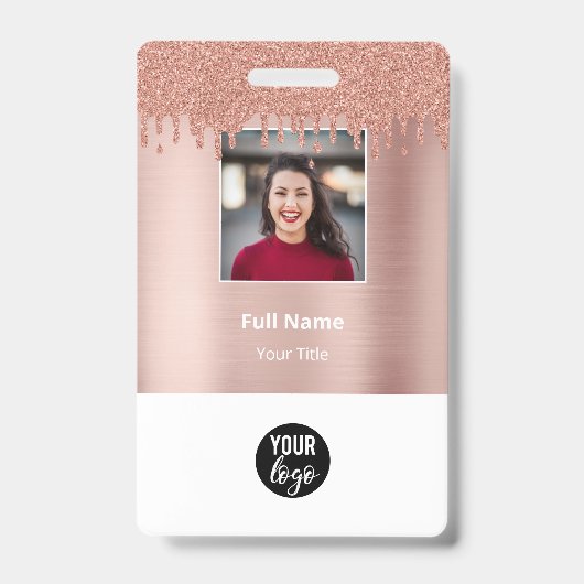 Badge ID de Parties scintillant or rose Nom de l'employé (Avant)