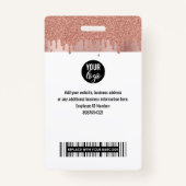 Badge ID de Parties scintillant or rose Nom de l'employé (Dos)