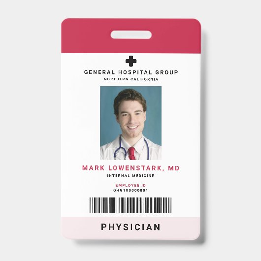 Badge ID de personnel médical + Code-barres vertical (Avant)
