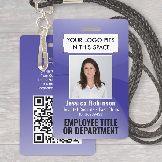 Badge ID de photo d'employé Code QR à barres Votre logo 