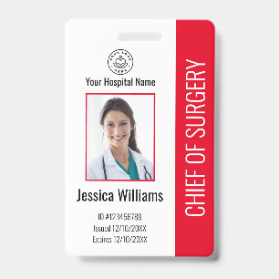 Badge ID de photo d'employé médical personnalisé rouge