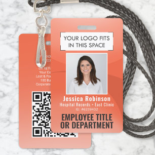 Badge ID de photo d'employé QR Barcode Votre logo Orange