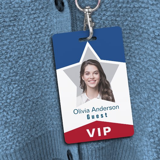 Badge ID de photo VIP en bleu blanc étoile