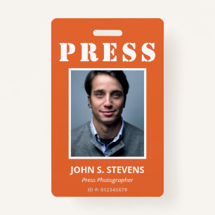 Badge ID de presse photo simple orange blanc