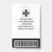 Badge Id de sécurité de l'employé personnalisé noir, log (Arrière)