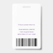 Badge ID de sécurité moderne violet Assistant Médecin (Arrière)