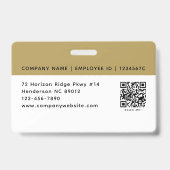 Badge ID de société de l'employé Photo Logo Code QR Or N (Arrière)