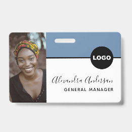 Badge ID de société d'employé Photo Logo Code QR Denim B