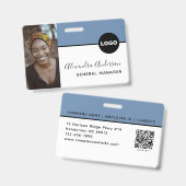 Badge ID de société d'employé Photo Logo Code QR Denim B (Avant & arrière)