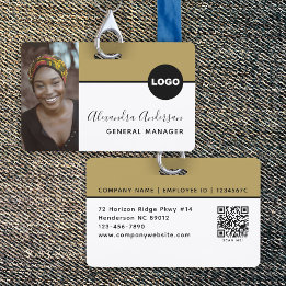 Badge ID de société d'employé Photo Logo Code QR Noir Or