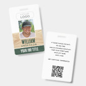 Badge ID d'employé rustique Nom Logo Photo Bois vert (Avant & arrière)