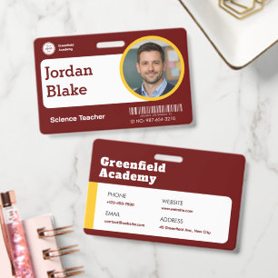 Badge ID d'enseignant personnalisé avec logo de l'