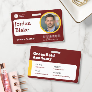 Badge ID d'enseignant personnalisé avec logo de l'