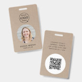Badge ID d'entreprise rustique Kraft | QR minimal de l'e (Front & Back)