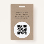 Badge ID d'entreprise rustique Kraft | QR minimal de l'e (Dos)