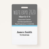 Badge ID d'exposition gris vertical, blanc et bleu (Dos)