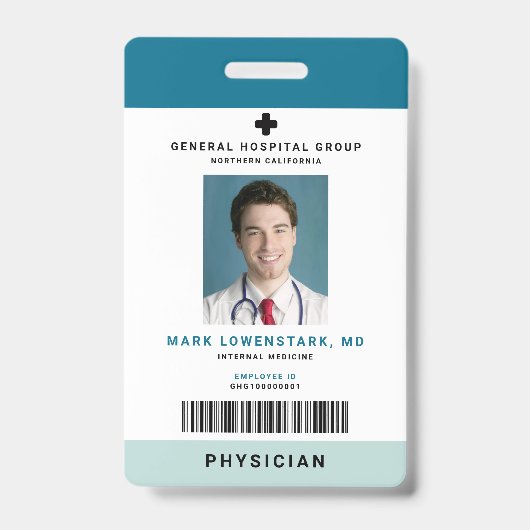 Badge ID du personnel médical + code-barres vertical (Avant)