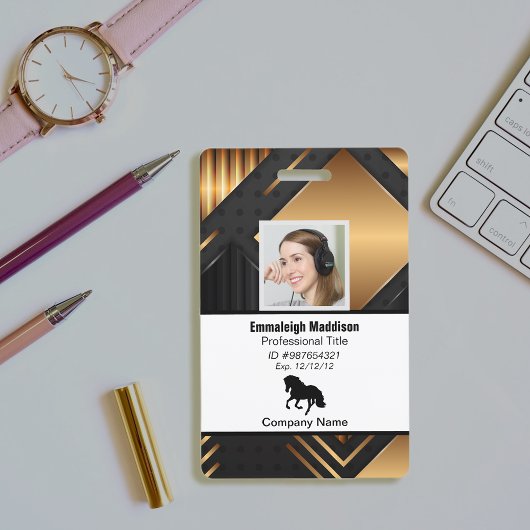 Badge ID employé de l'entreprise Abstraite moderne | Or 