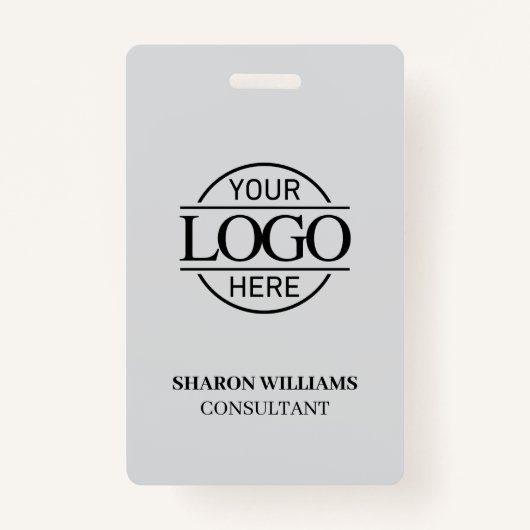 Badge ID employé gris clair avec logo d'entreprise perso (Devant)
