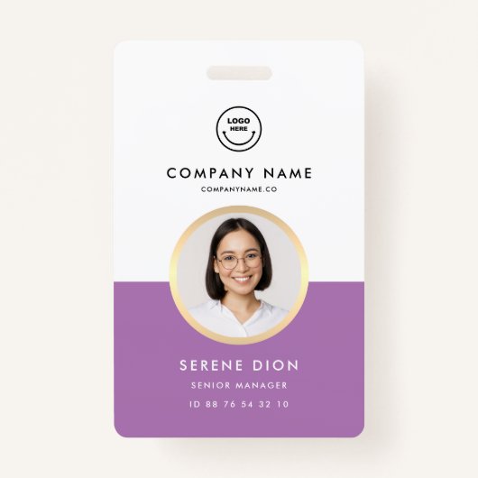 Badge ID employé moderne Nom personnalisé ID photo viole (Devant)