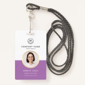Badge ID employé moderne Nom personnalisé ID photo viole (Devant avec lanière)